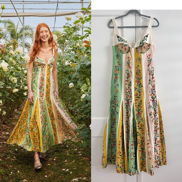 FARM Rio Dresses & Skirts - Farm Rio Delicate Floral Stripes Maxi Dress M